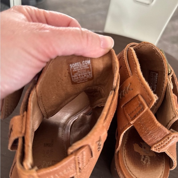 Sorel Nadia Buckle Heel Sandals with Strap Details Camel Brown Leather - Picture 4 of 5